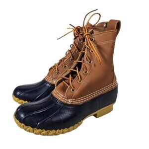 L.L. Bean 8" Bean Boot Tan Navy Women Size 6 M(B) Duck Rain Boots Waterproof